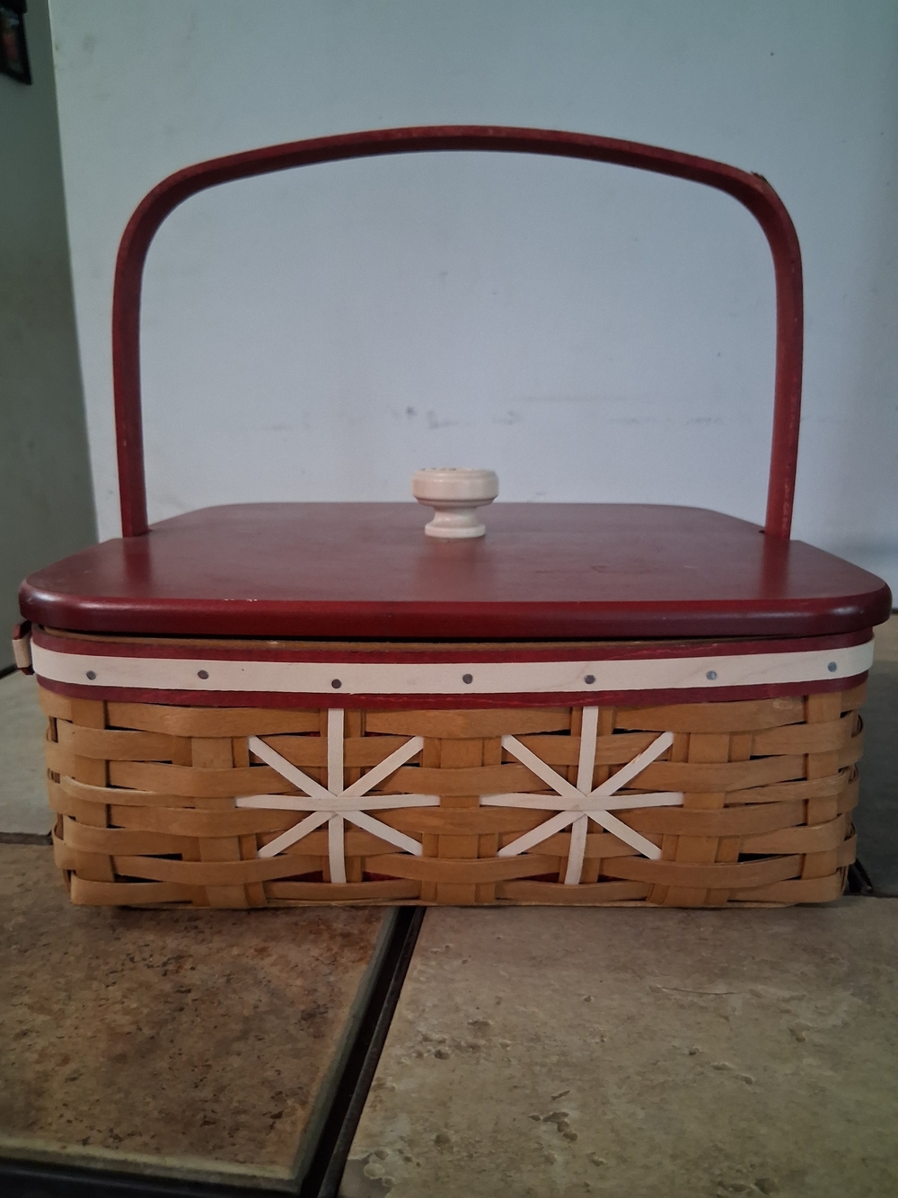 Longaberger Snowflake Cookie Basket with Red Lid - Picture 3 of 10